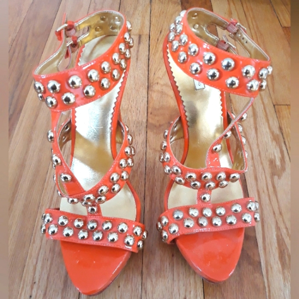 Women's Report Signature Open Toe Studded Heels Sandals Orange Size 9